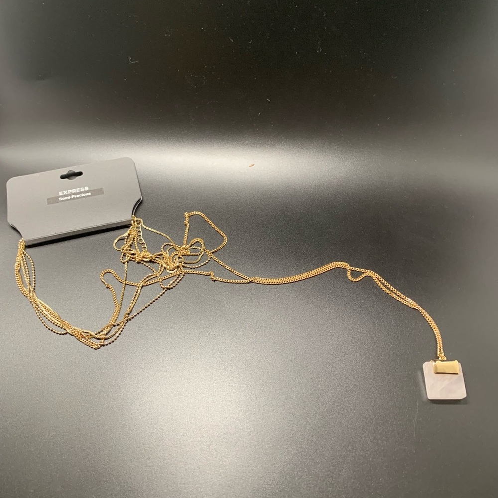 Express Long Gold Necklace with Stone